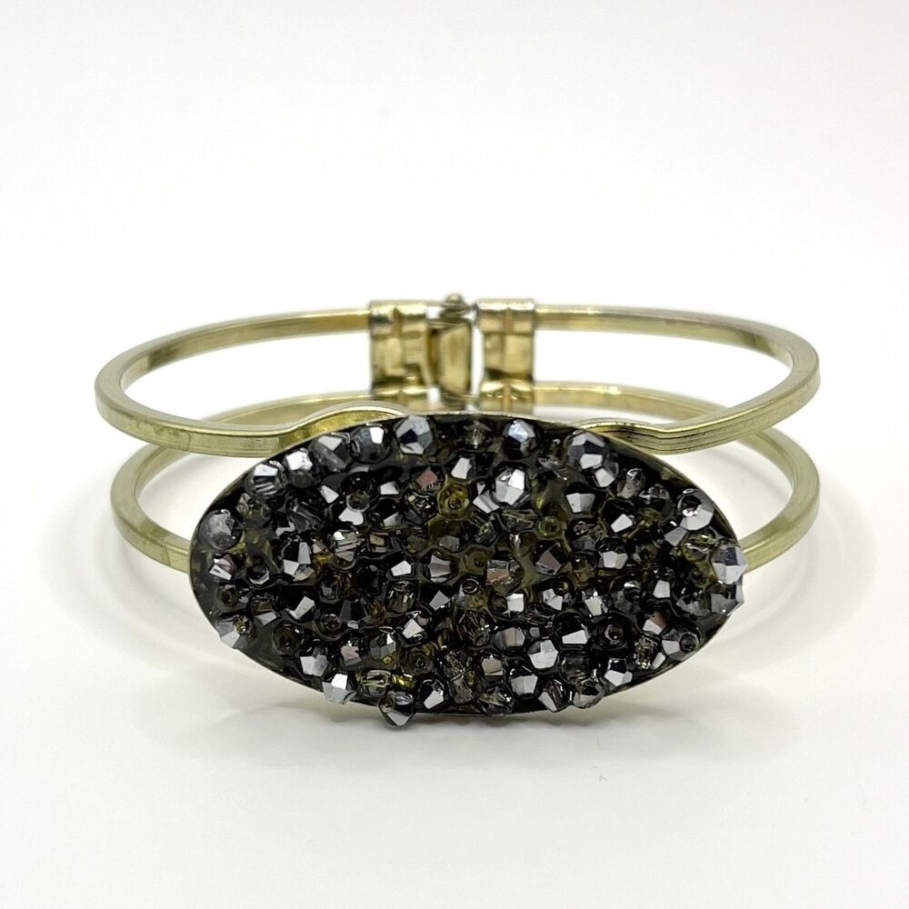 Kenneth Cole Bracelet Dark Crystal Bead Shimmer Wrist Cuff Hinged Punk Emo Goth